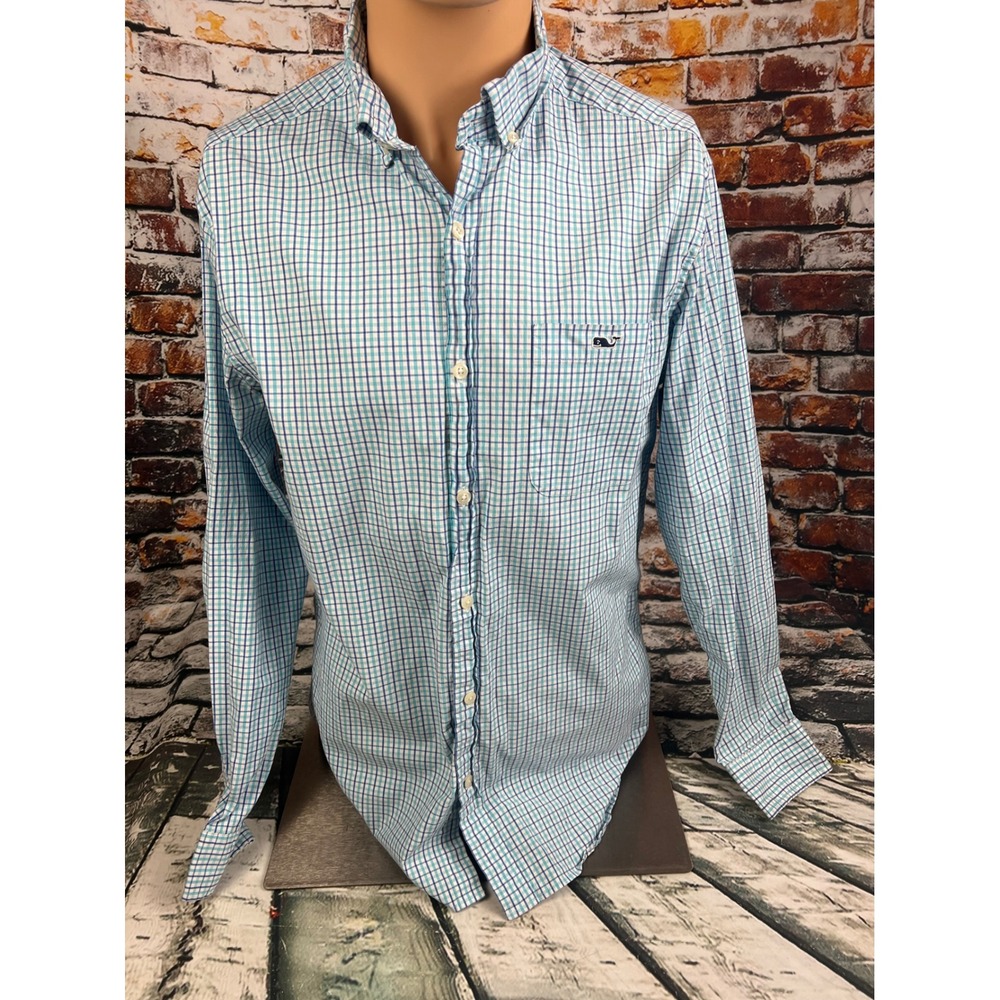 Vineyard Vines Mens Classic Fit Tucker Shirt Blue Green Plaid‎ Whale Logo M